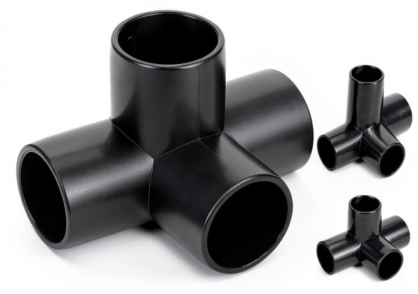 QWORK 1" 4-Way Elbow PVC Fitting Pack of 8 Black Furniture Grade-0