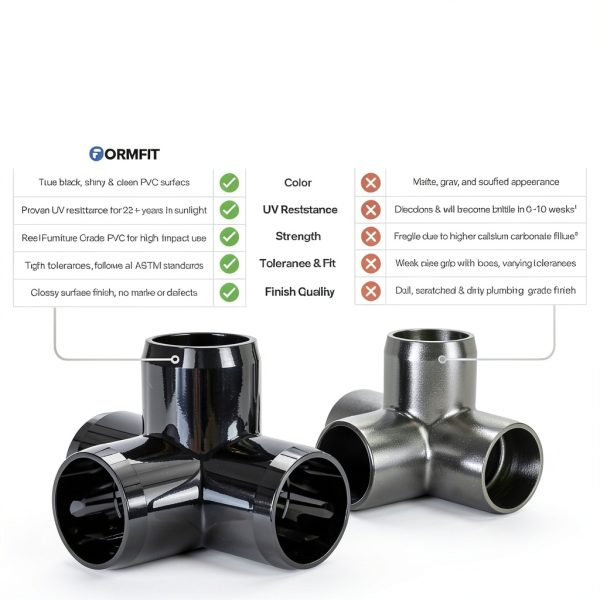 FORMUFIT 1-1/2" 4-Way Tee PVC Fitting Black 1.900" Socket - Pack of 4-3