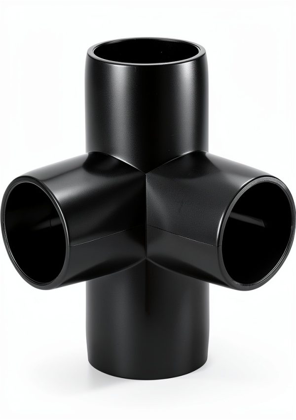 QWORK 1" 4-Way Elbow PVC Fitting Pack of 8 Black Furniture Grade-1