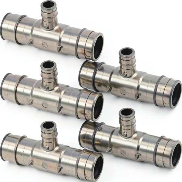 Poly Pex-A Expansion Tee Fitting 1" x 1" x 1/2", F1960 Tee 1 Inch x 1 Inch x 1/2 Inch Expansion Barb Connections, Plastic Pipe Fitting for use with Pex-A Tubing (Pack of 5)-0
