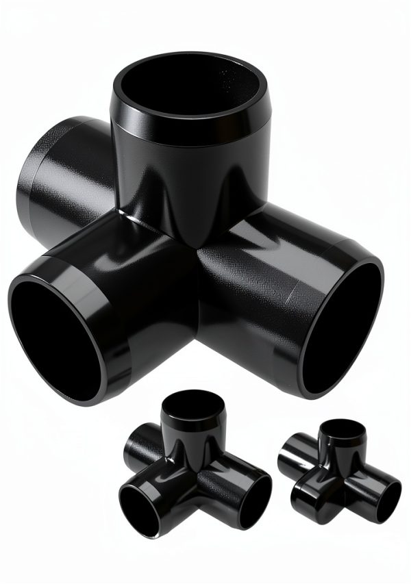 FORMUFIT 1-1/2" 4-Way Tee PVC Fitting Black 1.900" Socket - Pack of 4-0