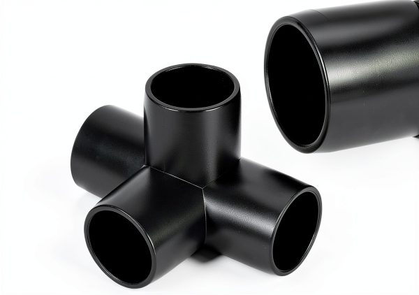 QWORK 1" 4-Way Elbow PVC Fitting Pack of 8 Black Furniture Grade-4